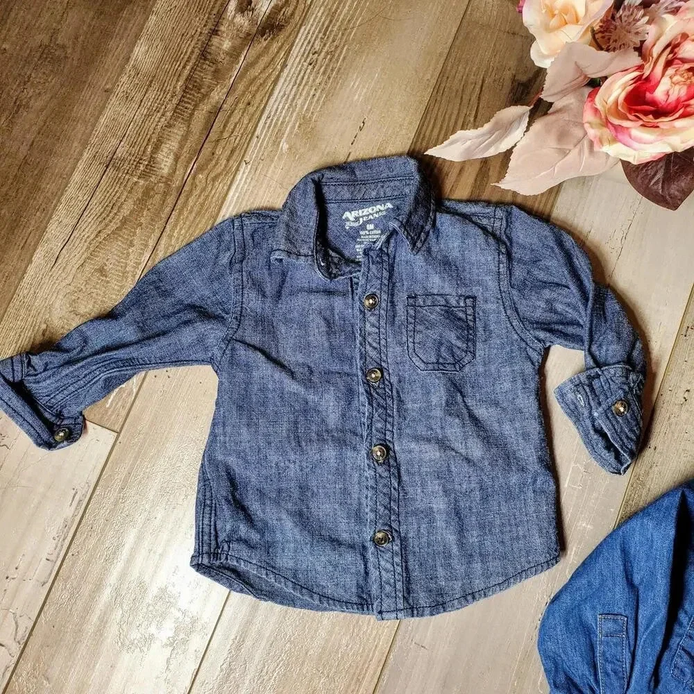 Chambray Blue Denim Baby Boy Button Down Shirt Bundle Size 6m NWOT